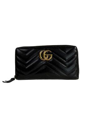 Gucci GG Marmont Black Matelassé Leather Zip Around Wallet